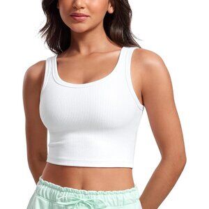 Ribbed Crop Tank Top Women Padded Longline Sports Bra Yoga Cami